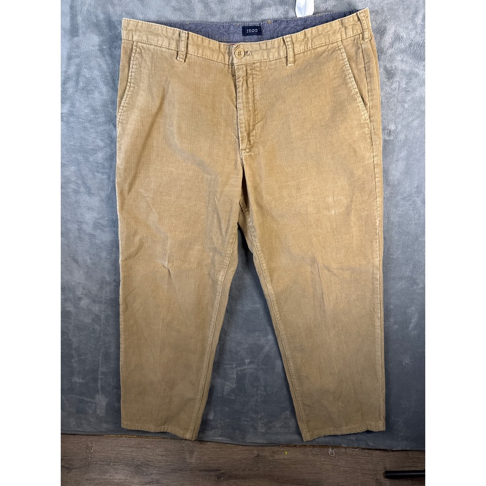 IZOD Mens Corduroy Pants 38x30 Tan Khaki Straight Leg Casual Trousers
